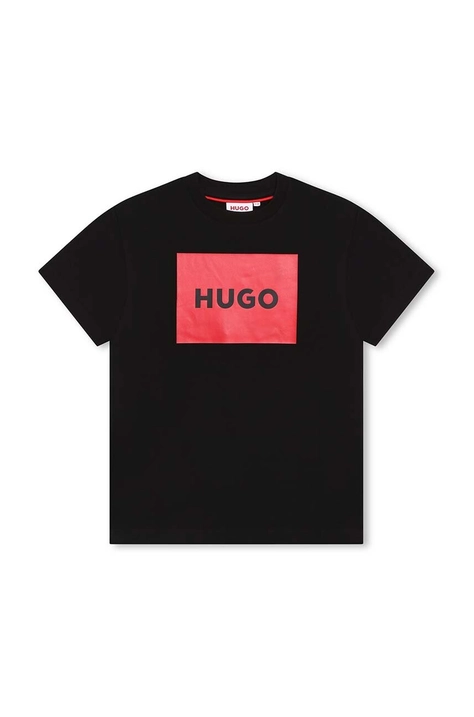 HUGO t-shirt bawełniany dziecięcy kolor czarny z nadrukiem