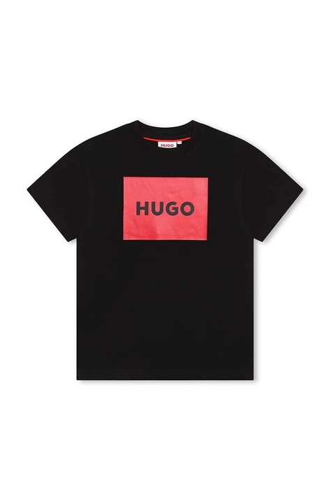 HUGO tricou de bumbac pentru copii culoarea negru, cu imprimeu