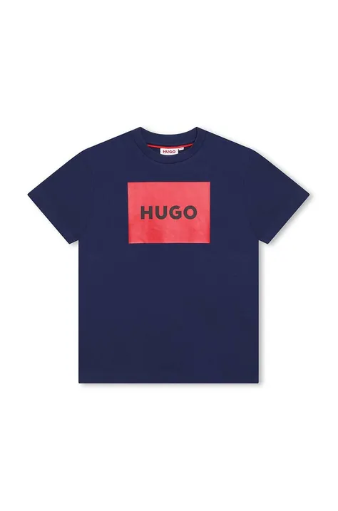 Παιδικό βαμβακερό μπλουζάκι HUGO χρώμα: ναυτικό μπλε