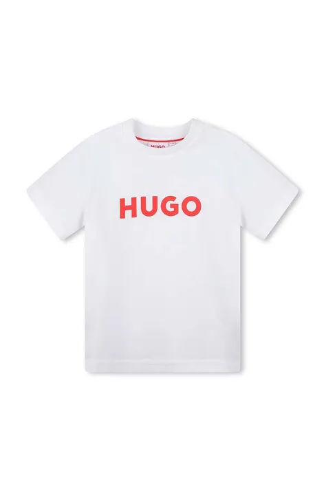 Дитяча бавовняна футболка HUGO колір білий з принтом