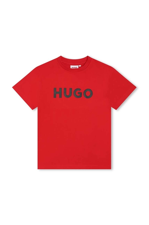 HUGO t-shirt bawełniany dziecięcy kolor czerwony z nadrukiem