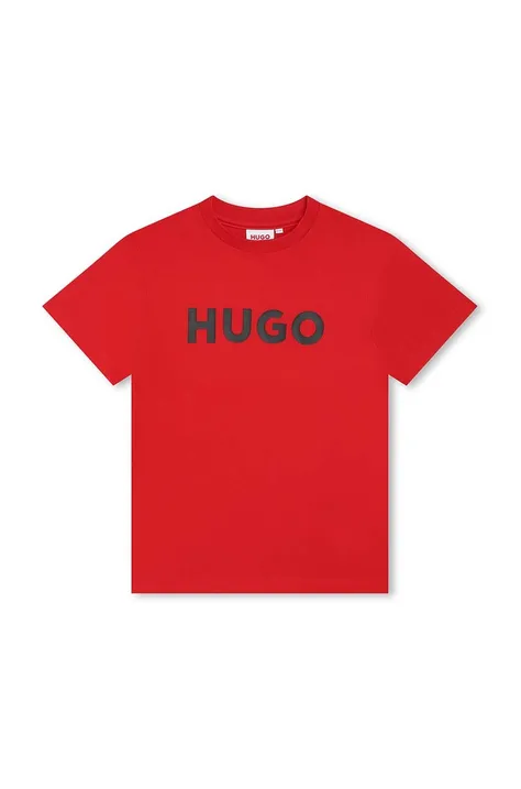 Dječja pamučna majica kratkih rukava HUGO boja: crvena, s tiskom