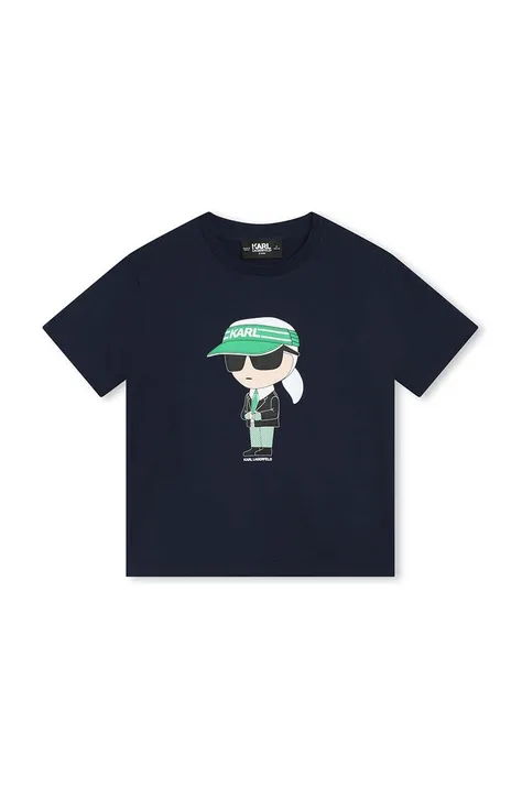 Detské bavlnené tričko Karl Lagerfeld tmavomodrá farba, s potlačou