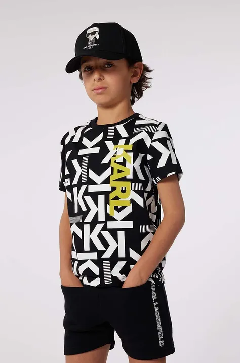 Дитяча бавовняна футболка Karl Lagerfeld колір чорний візерунок