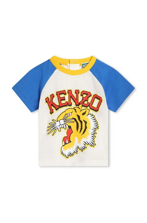 Бебешка памучна тениска Kenzo Kids в бяло с принт