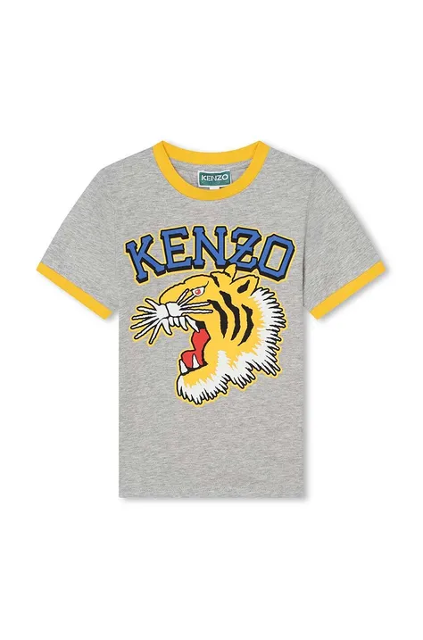 Detské bavlnené tričko Kenzo Kids šedá farba, s potlačou
