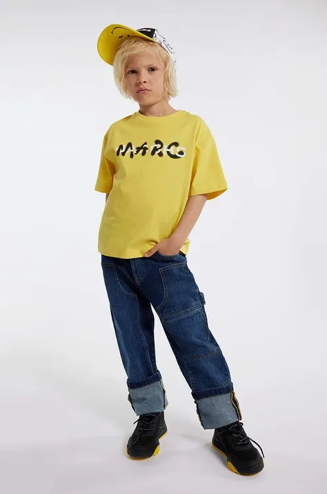 Дитяча бавовняна футболка Marc Jacobs колір золотий з принтом