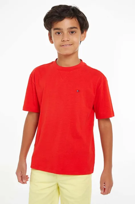 Dječja pamučna majica kratkih rukava Tommy Hilfiger boja: crvena, bez uzorka