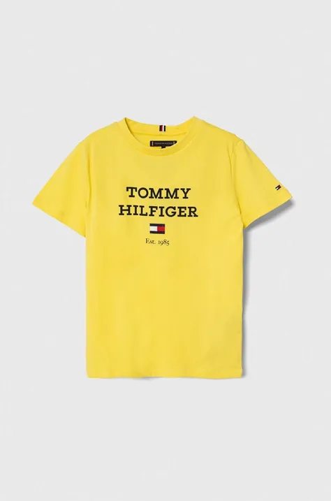 Детская хлопковая футболка Tommy Hilfiger цвет жёлтый с принтом