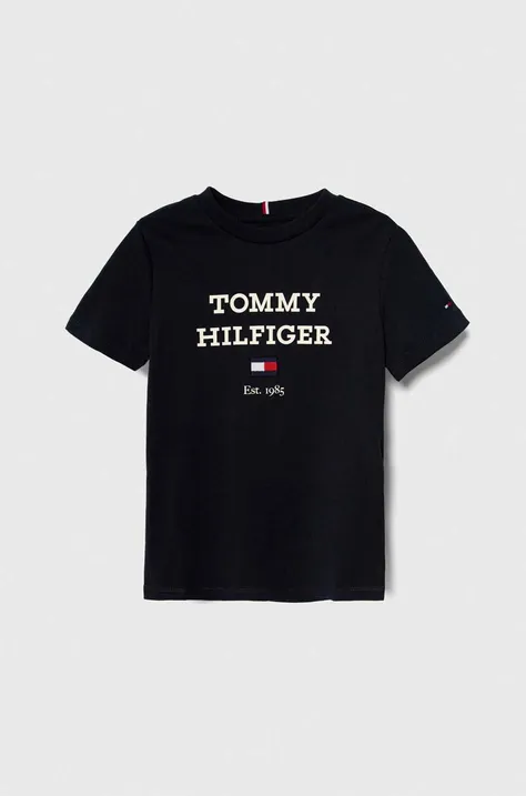 Детская хлопковая футболка Tommy Hilfiger цвет синий с принтом