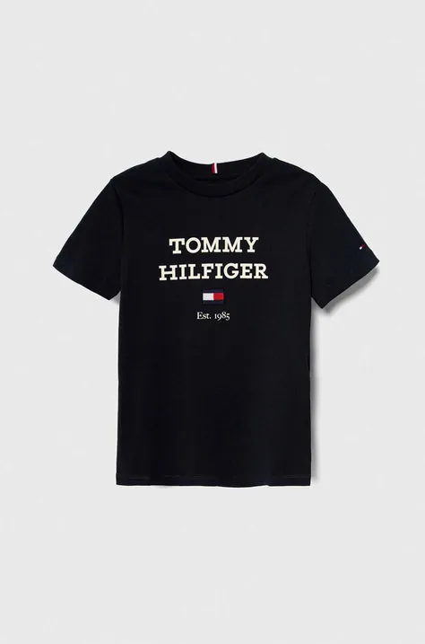 Дитяча бавовняна футболка Tommy Hilfiger колір синій з принтом