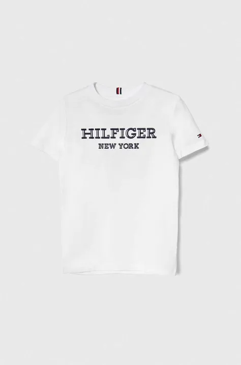 Otroška bombažna kratka majica Tommy Hilfiger bela barva