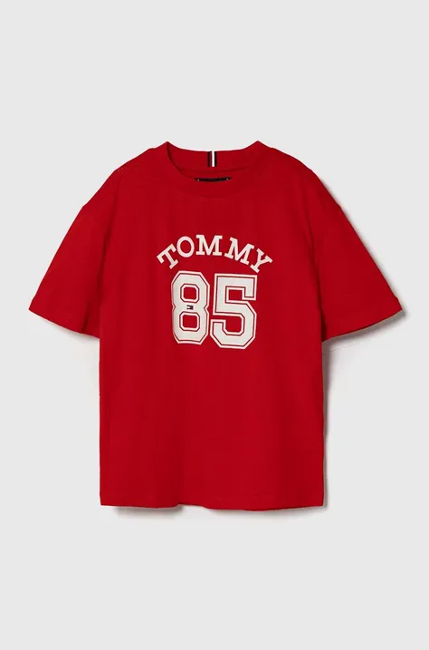 Детская хлопковая футболка Tommy Hilfiger цвет красный с принтом