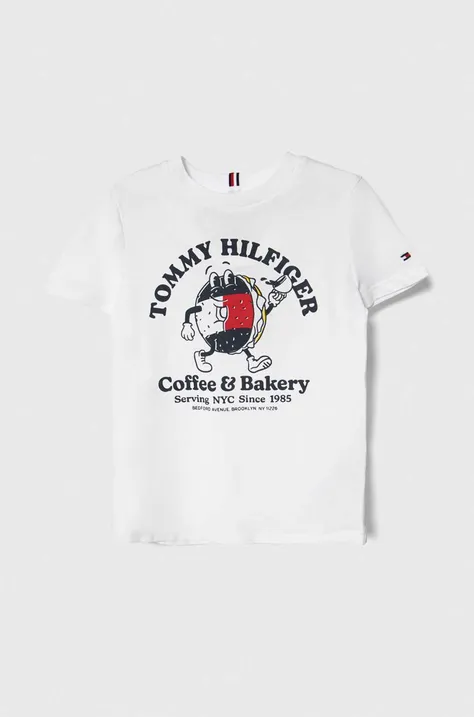 Дитяча бавовняна футболка Tommy Hilfiger колір білий з принтом