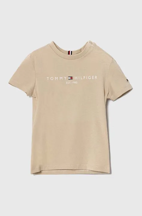 Dječja pamučna majica kratkih rukava Tommy Hilfiger boja: bež, s tiskom