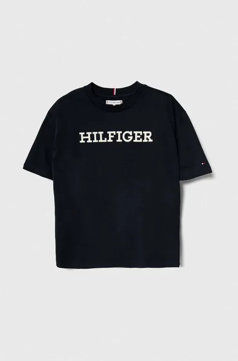 Tommy Hilfiger t-shirt in cotone per bambini colore blu navy con applicazione