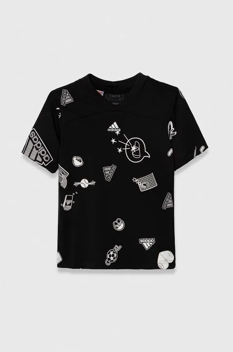 Детская хлопковая футболка adidas цвет чёрный узорный