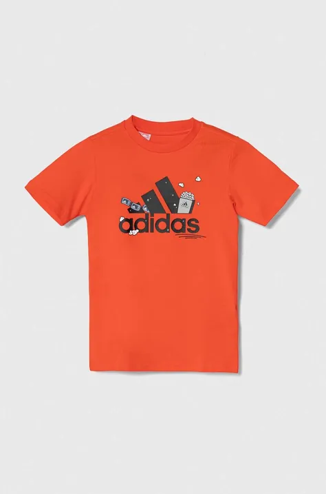 Otroška bombažna kratka majica adidas oranžna barva