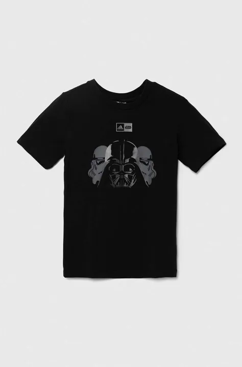 Otroška kratka majica adidas x Star Wars črna barva