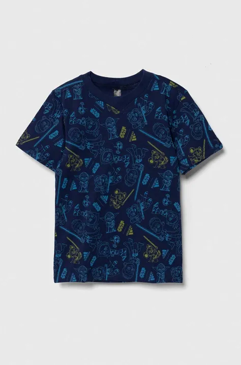 Otroška bombažna kratka majica adidas x Star Wars mornarsko modra barva