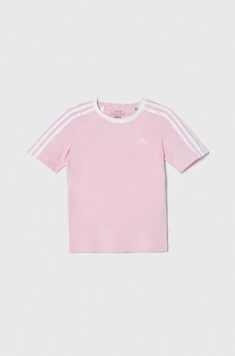 Παιδικό βαμβακερό μπλουζάκι adidas χρώμα: ροζ