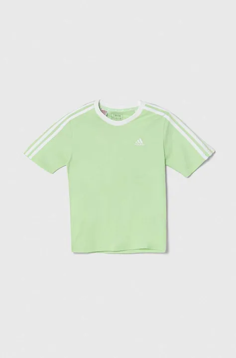 Детская хлопковая футболка adidas цвет зелёный однотонный