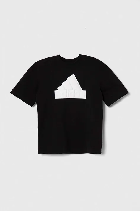 Detské bavlnené tričko adidas čierna farba, s potlačou
