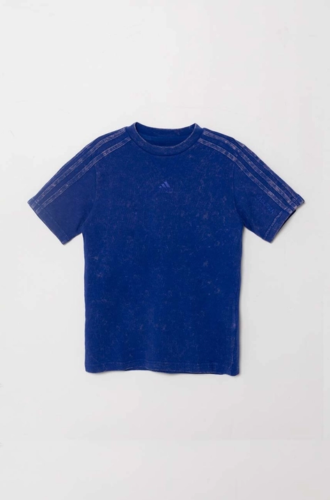 adidas t-shirt bawełniany dziecięcy kolor niebieski gładki