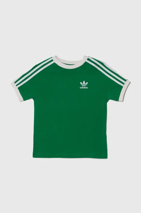 Детская хлопковая футболка adidas Originals цвет зелёный с принтом