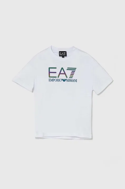 Детская хлопковая футболка EA7 Emporio Armani цвет белый с принтом