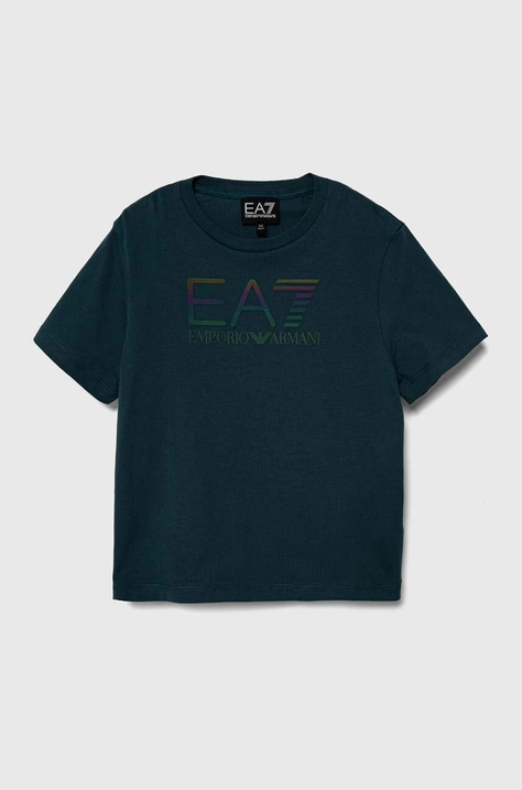 EA7 Emporio Armani t-shirt bawełniany dziecięcy kolor niebieski z nadrukiem