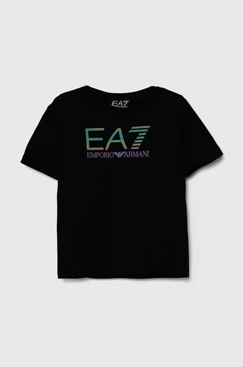 Otroška bombažna kratka majica EA7 Emporio Armani črna barva