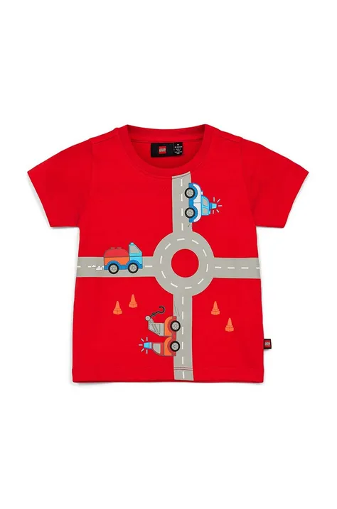 Дитяча бавовняна футболка Lego колір червоний з принтом