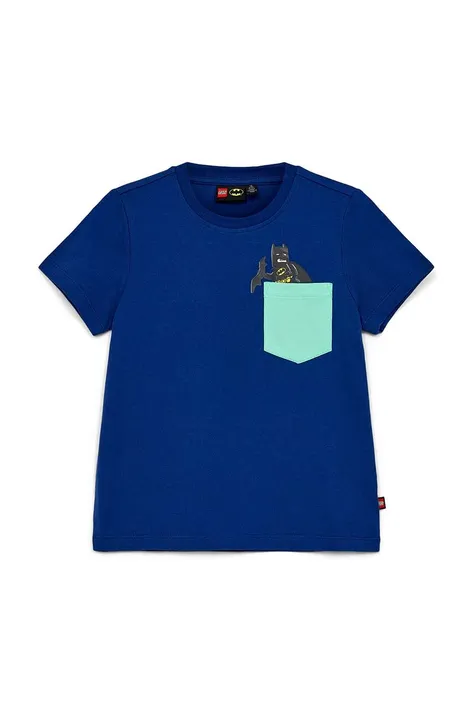 Детская хлопковая футболка Lego цвет синий с принтом