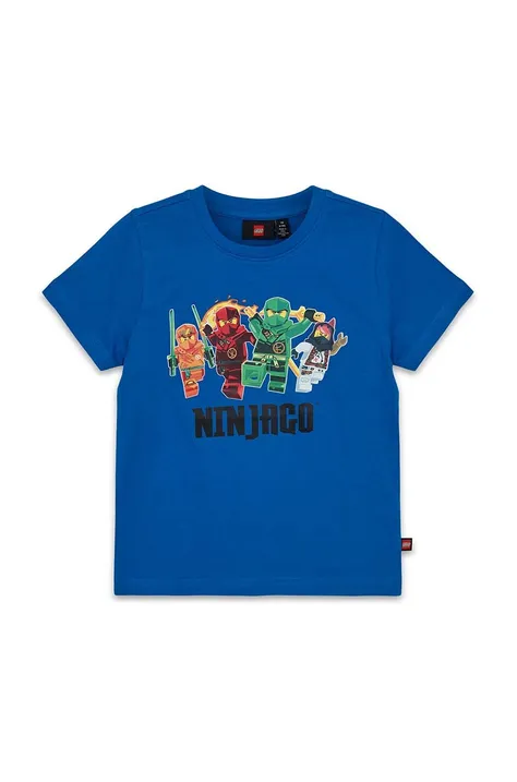 Детска памучна тениска Lego в синьо с принт