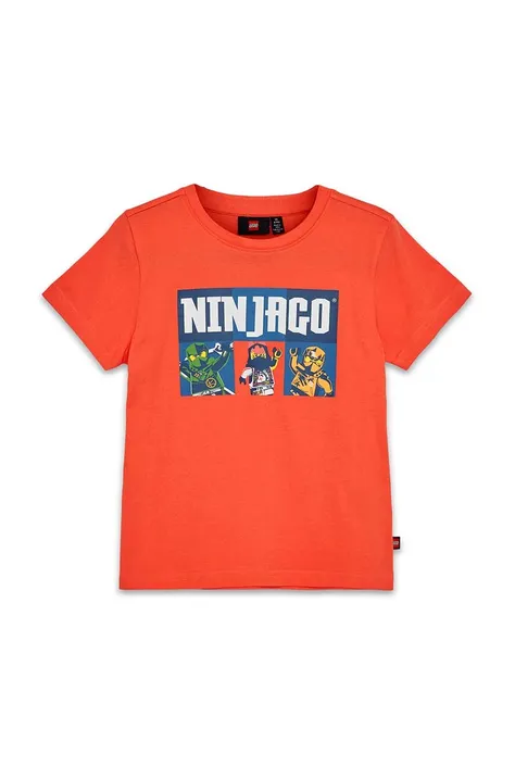 Детская хлопковая футболка Lego цвет оранжевый с принтом