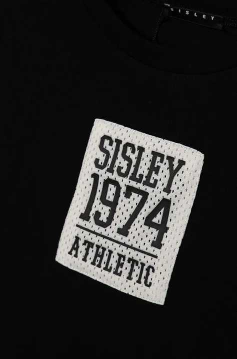 Sisley t-shirt bawełniany dziecięcy kolor czarny z aplikacją