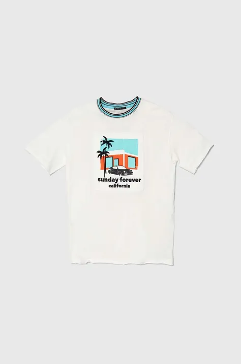 Detské bavlnené tričko Sisley biela farba, s nášivkou