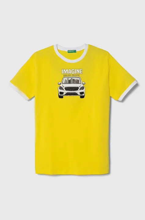Детская хлопковая футболка United Colors of Benetton цвет жёлтый узорный