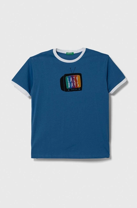 United Colors of Benetton t-shirt bawełniany dziecięcy kolor niebieski wzorzysty