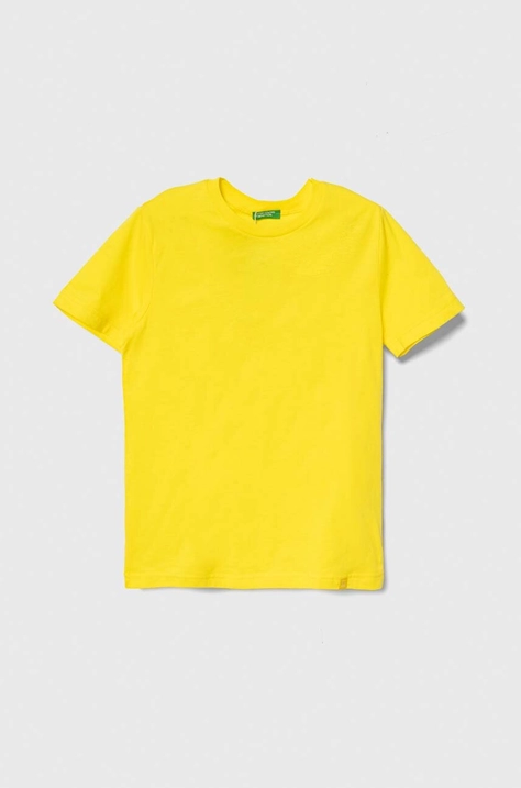 United Colors of Benetton tricou de bumbac pentru copii culoarea galben, neted