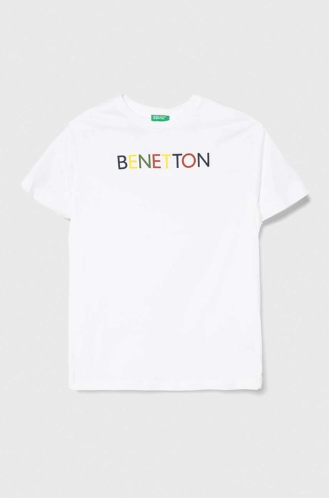 United Colors of Benetton t-shirt bawełniany dziecięcy kolor biały z nadrukiem