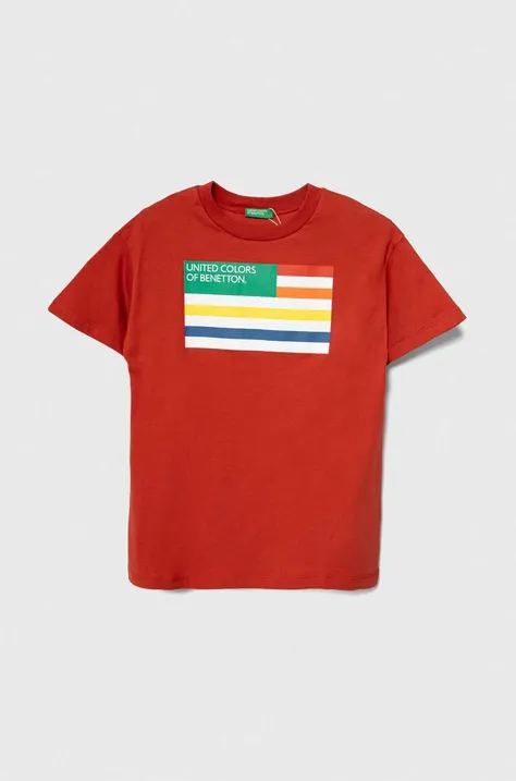 Dječja pamučna majica kratkih rukava United Colors of Benetton boja: crvena, s tiskom