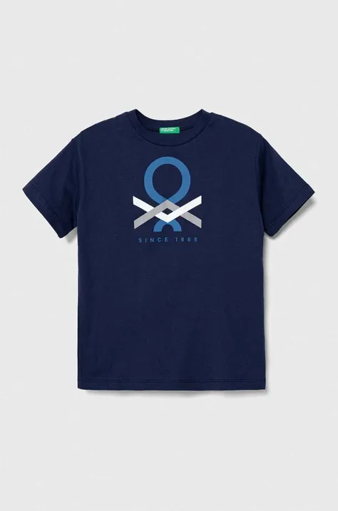 Παιδικό βαμβακερό μπλουζάκι United Colors of Benetton χρώμα: ναυτικό μπλε