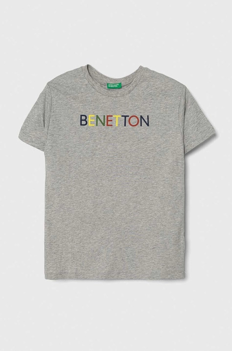 United Colors of Benetton t-shirt bawełniany dziecięcy kolor szary z nadrukiem