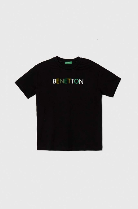 United Colors of Benetton t-shirt bawełniany dziecięcy kolor czarny z nadrukiem