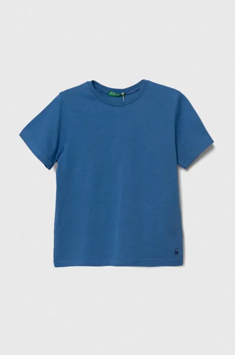 United Colors of Benetton t-shirt bawełniany dziecięcy kolor niebieski gładki