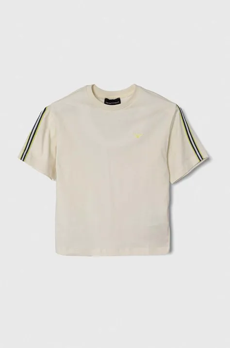 Dětské bavlněné tričko Emporio Armani béžová barva, s aplikací