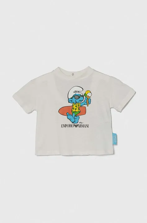 Μωρό βαμβακερό μπλουζάκι Emporio Armani x The Smurfs χρώμα: άσπρο