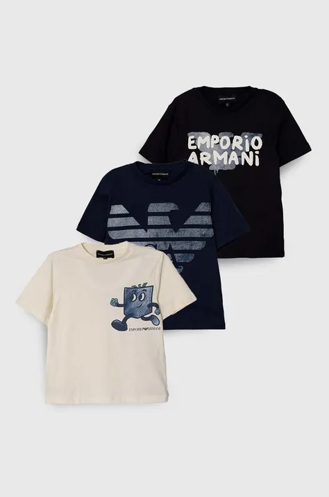 Detské bavlnené tričko Emporio Armani 3-pak s potlačou
